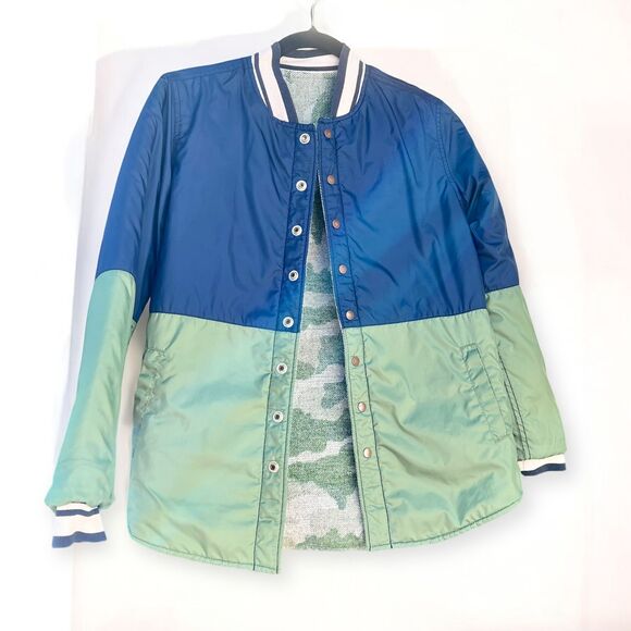 Reversible Camo Bomber Green Blue Varsity Jacket Unisex Mens Small Womens Medium - Picture 2 of 8
